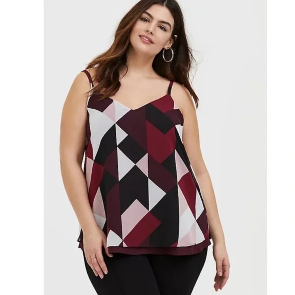 Torrid 0 Burgundy Black Geo Sophie Swing Layered Cami Tank Top Plus Size 0X